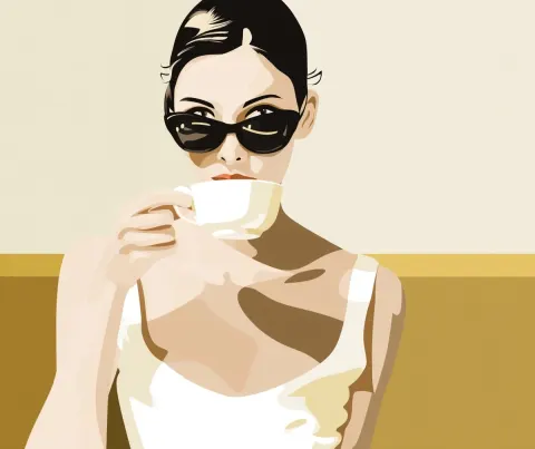 Café background, white wall, black and brown color scheme