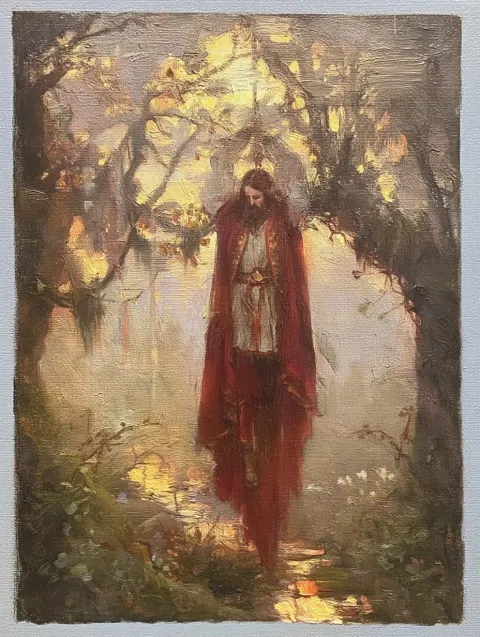 Hanged man tarot card Pre-Raphaelite oil painting