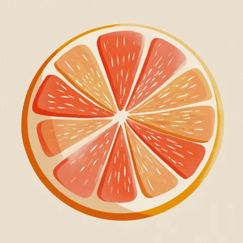 A modern flat illustration of a citrus fruit slice with bold
