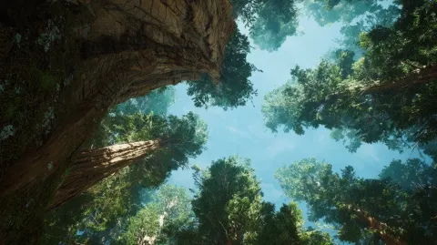 Masterpiece, best quality, 8K, ultra-detailed, cinematic, extreme low-angle worm's-eye view