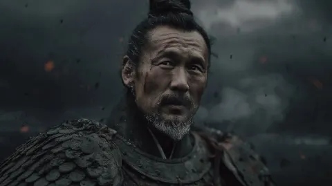 A cinematic portrait of an ancient Chinese general from the Song Dynasty, middle-aged man