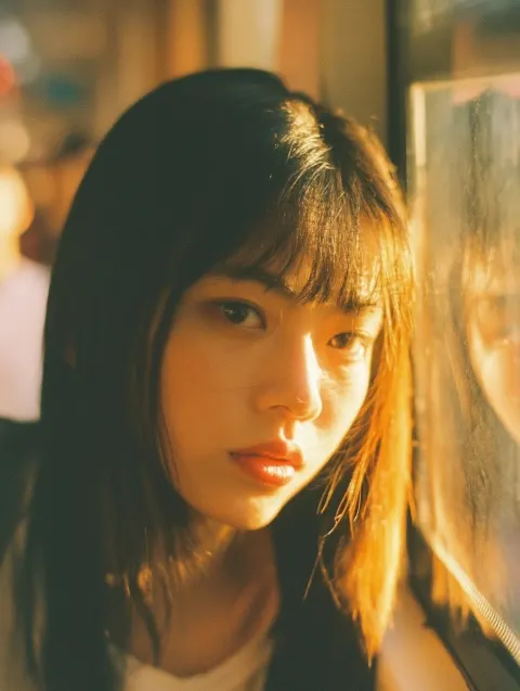 Melancholy Young Woman at a Tram Window