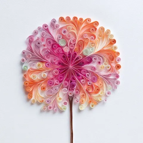 A strict orthographic flat-lay projection visualization as a highly-detailed 2D quilled paper art (p