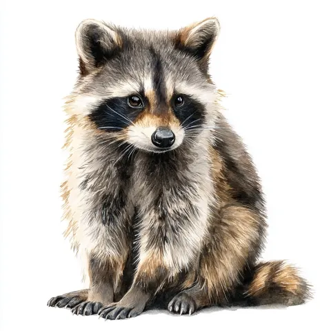 Realistic raccoon sitting white background watercolor