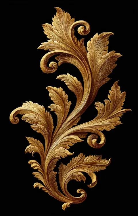A vertical ai illustration of an acanthus leaf ornament in gold