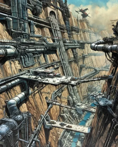 An enormous industrial complex carved into a canyon wall