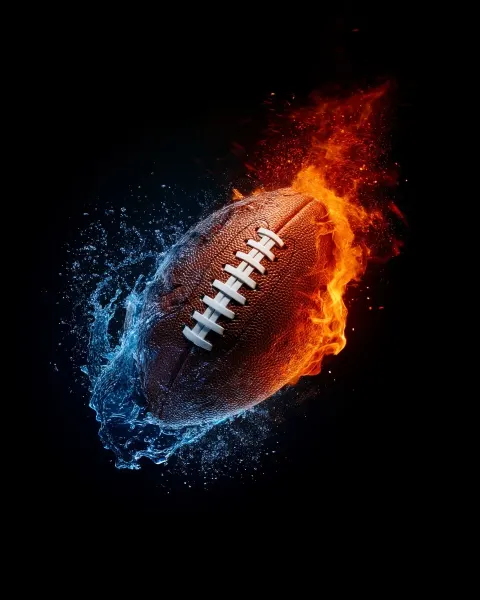 An ultra-realistic American football is tilted at a 45-degree angle