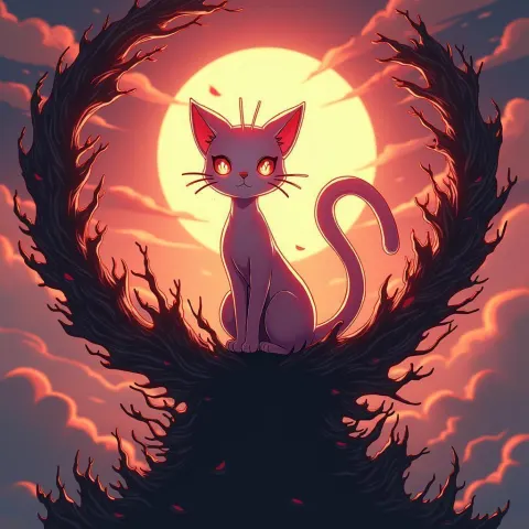 Mew Wreathed in Crimson Ink and Light