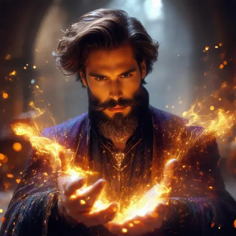 Bearded Magician Conjuring Glowing Spell Emanations