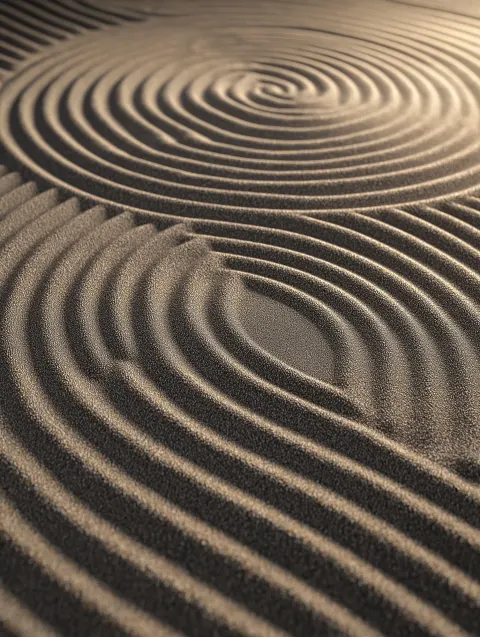 Zen garden raked sand pattern, karesansui, intricate ripples