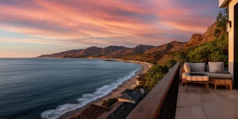 Beautiful view from the balcony of an oceanfront villa in malibu