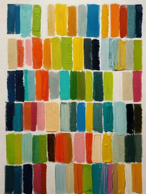Crimage composed of realistic oil paint vertical brush strokes arranged in a clean grid. Use oil pai