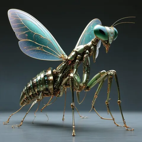 Steampunk Biomechanical Mantis in Dramatic Detail