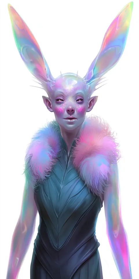 Female harengon katari futuristic beautiful furry humanoid monster fur harengon victorian alien dung