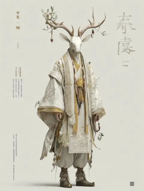 Generate a prototype of the character image of Bai Ze from the Chinese mythology "Shan Hai Jing"