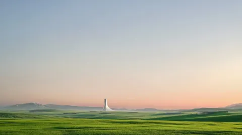 Landscape image of a charming infinite green meadow, with countless hills at the horizon