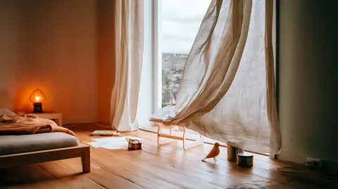 Large bedroom of a 7-year-old girl on the top floor of an old building