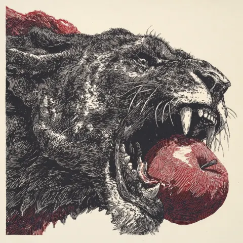 Saber-toothed system linocut apple cursed