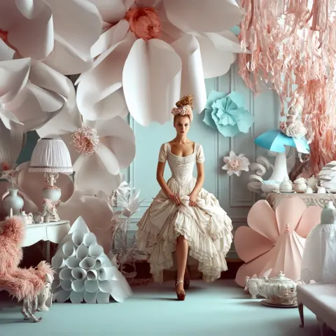 Tim Walker style photograph, pastel fantasy palette