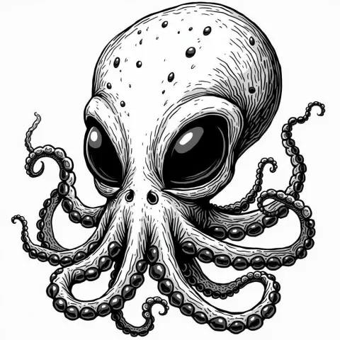 Octopus Faced Alien in Bold Manga Swirls