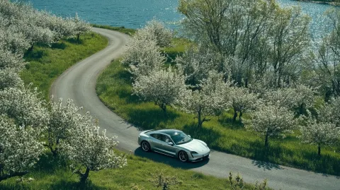 A stunning automotive visual, a wordless luxury fashion magazine cover, shot from a high-angle