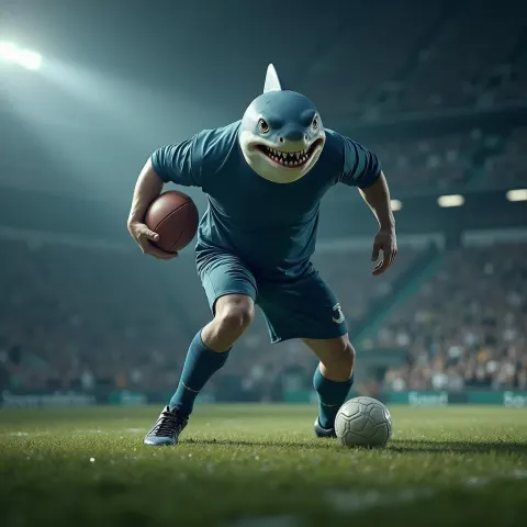 Shark Man Charging Down the Football Field