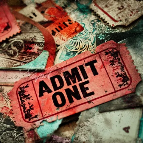 Vintage train ticket "admit one" highly detailed on white background