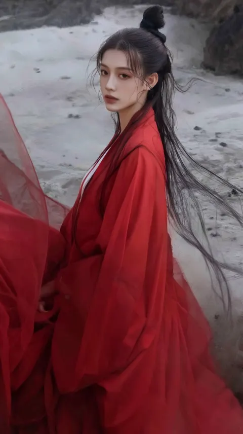 Cool and fragmented temperament, a beauty wearing a red Warring States robe, peerless beauty
