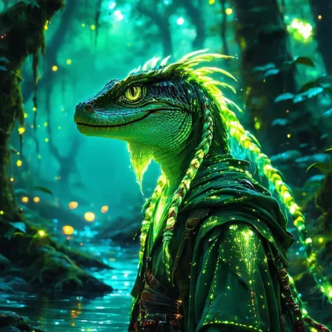 Neon Werelizard Adventurer in a Cyber Swamp