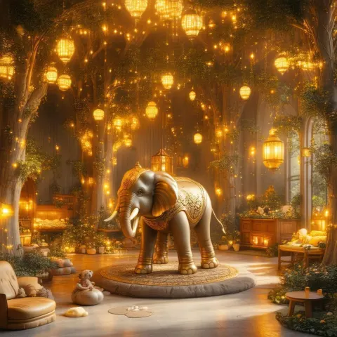 Golden Elephant Looming in a Lavish Nursery