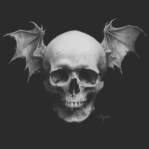 Skull with bat wings