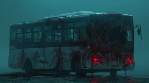 Battered Bus with a Pristine Glowing Plate