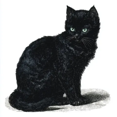 Hand-drawn vintage engraving illustration of a black cat, aged paper texture