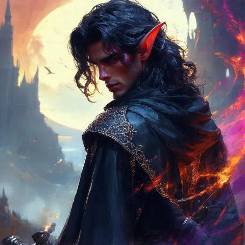 Tiefling Rogue in a Dark Enchanted Tunic