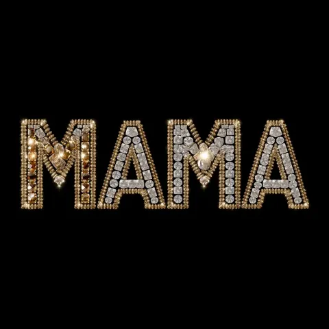 A high-resolution, 2D flat graphic of the word 'MAMA' for printing. The design is a diamond mosaic u