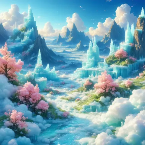 Cotton Candy Realm of Clouds and Icebergs