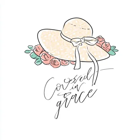 Atercolor sketch illustration, wide brim hat with bow and ribbon