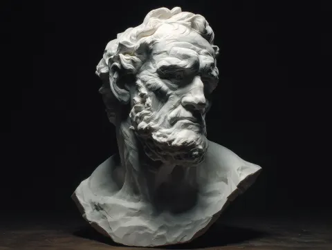 Create a very modern marble bust, realistic, black background