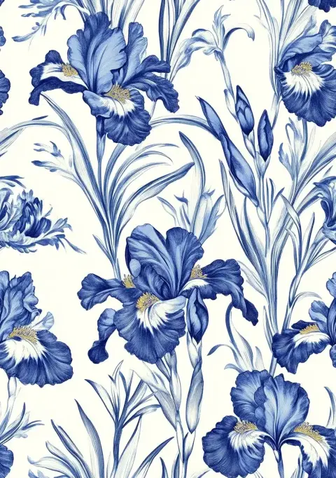 Chinoiserie Irises In Blue