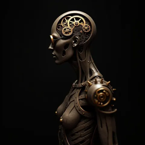 Steampunk Human With Polished Brass Gears