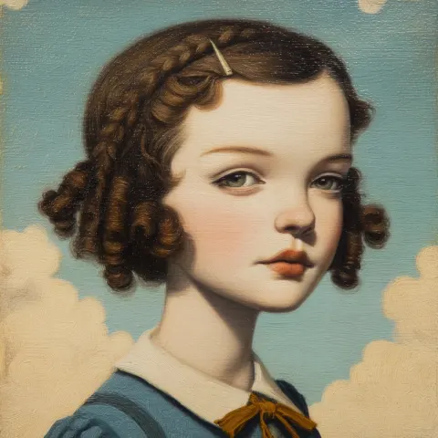 Mix of american folk art portrait painting style and mark ryden pop surrealism