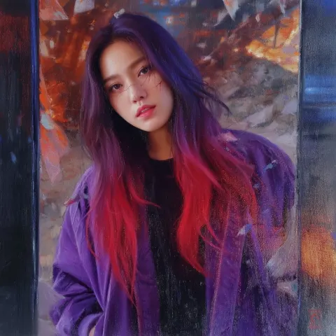 An oil painting of a 24 year old south Korean female, attractive, k-pop idol resemblance