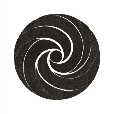 Calm 2D whirlpool symbol, hand-painted, black on white background, medieval influence