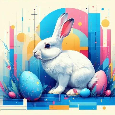 Futuristic Easter Rabbit in Geometric Blue Vectors