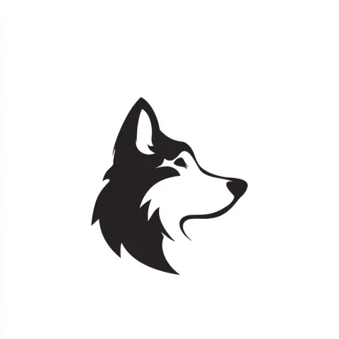 Black and white minimalist icon, flat vector, side or back profile of a cute animal, face only