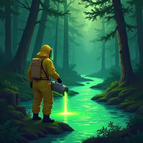 Hazmat Man Pouring Glow Into Magical River