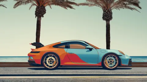 Poster of a 2026 Porsche 911 GT3 track edition with very high rear spoiler