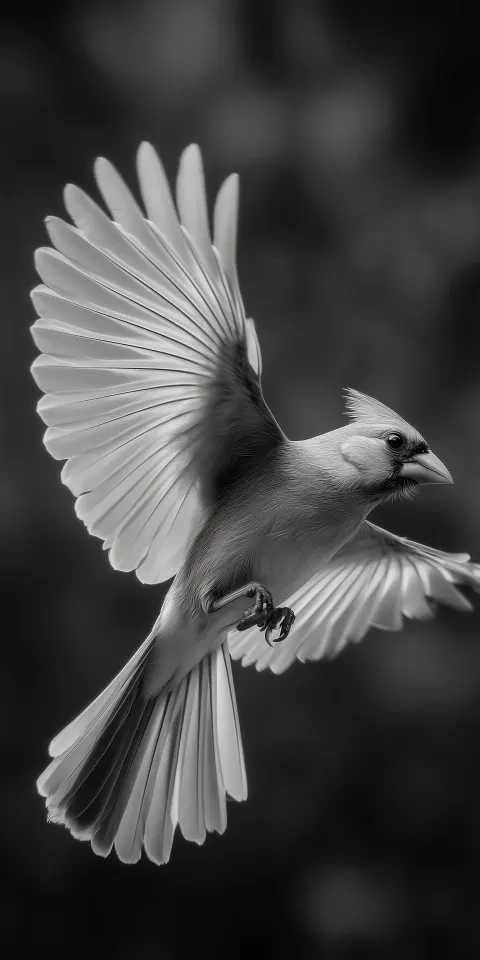 Flying cardinal, black and white photography