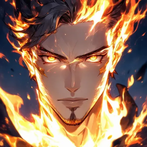 Flaming Haired Fire Elemental in Manga Portrait