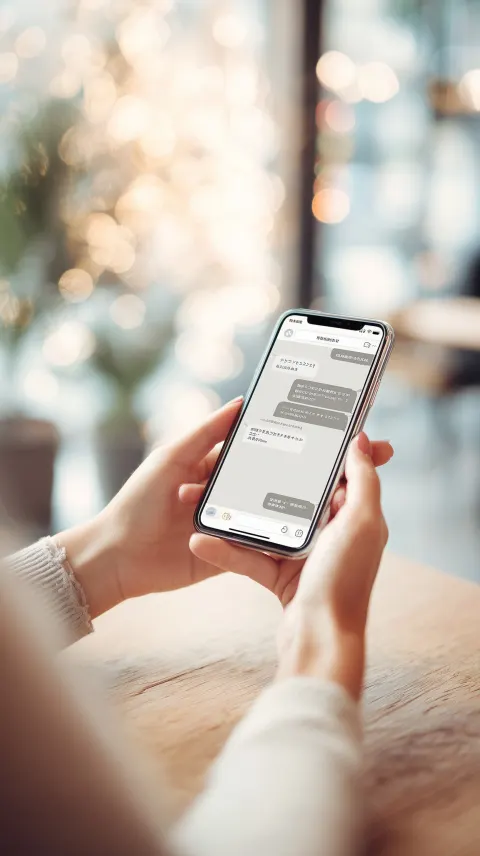 Realistic commercial lifestyle photo of a woman's hands holding a smartphone